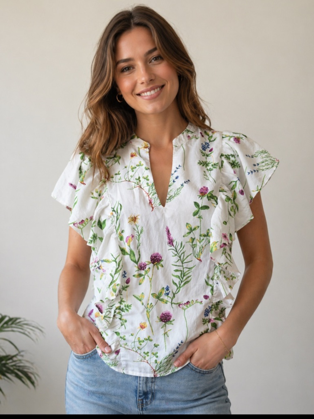 Marc New York Fairy Bibia Floral Blouse with Ruffle Sleeves Size M New With Tag